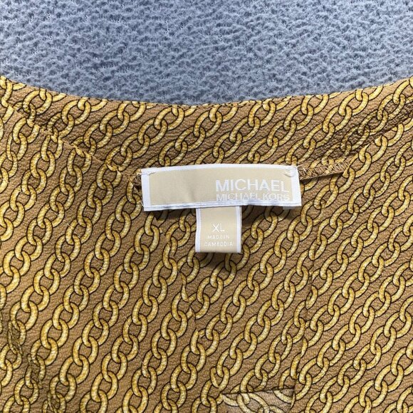 Michael by Michael Kors Dark Camel Chain Blouse Women's Sz XL Bow-ties‎ Sleeves - Picture 3 of 10